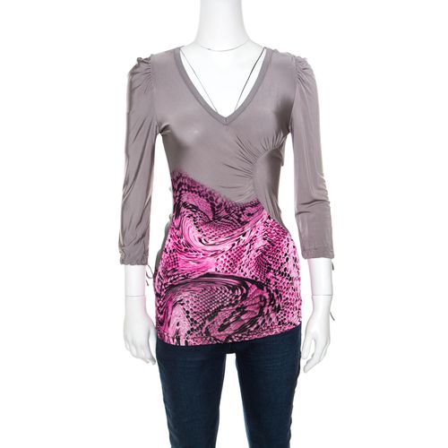 And Pink Animal Printed Ruched Long Sleeve Top S - Just Cavalli - Modalova