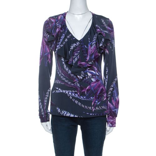 Purple Printed Stretch Ruffle Collar Detail Top M - Just Cavalli - Modalova