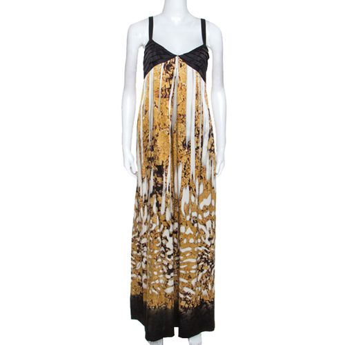 Printed Silk Pleated Bodice Detail Maxi Dress L - Just Cavalli - Modalova