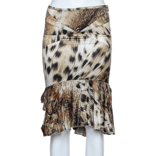 Animal Printed Satin Ruffled Hem Mini Skirt S - Just Cavalli - Modalova