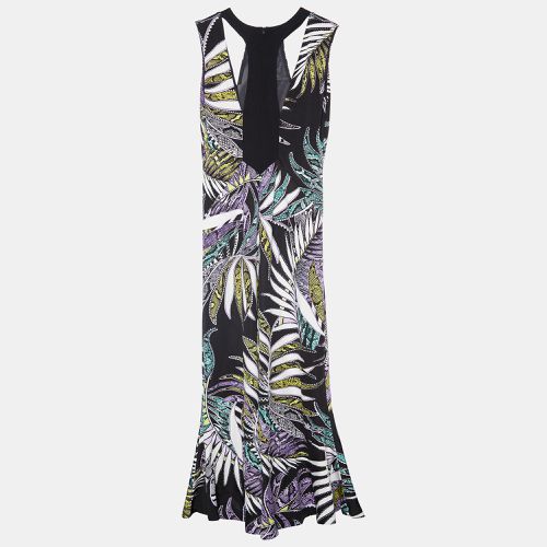 Leaf Print Jersey Cut Out Detail Maxi Dress L - Just Cavalli - Modalova