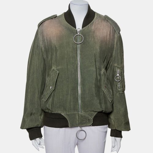 Cupro Washed Out Effect Zipper Front Bomber Jacket M - Off-White - Modalova