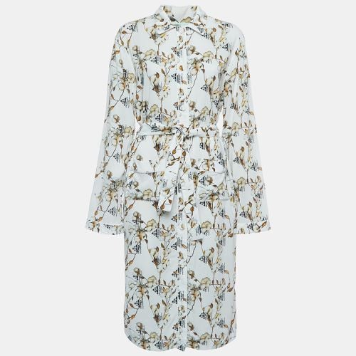 Off- Floral Logo Print Crepe Belted Midi Shirt Dress M - Off-White - Modalova