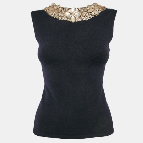 Crystal Embellished Cashmere Knit Tank Top S - Oscar de la Renta - Modalova