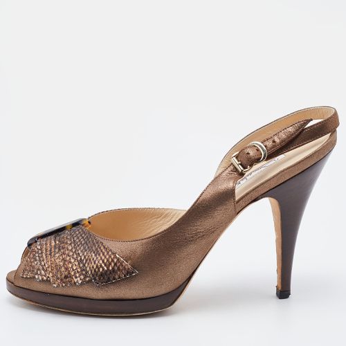 Metallic Python Embossed Leather Slingback Peep Toe Pumps Size 38 - Oscar de la Renta - Modalova