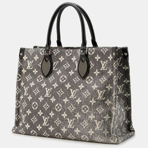 White Monogram Jacquard Denim On the Go MM Tote Bag - Louis Vuitton - Modalova