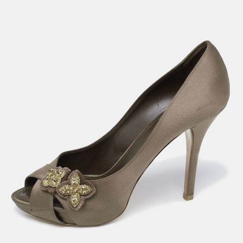 Dark Olive Satin Athen Open-Toe Pumps Size 38 - Louis Vuitton - Modalova