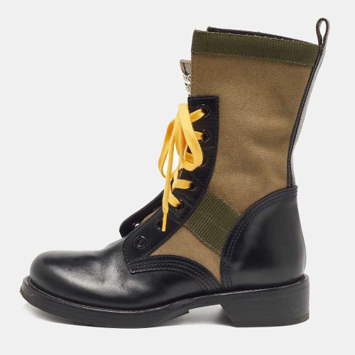 Green/ Canvas and Leather Midcalf Boots Size 38.5 - Louis Vuitton - Modalova