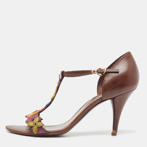 Leather Flower Applique T-Bar Ankle Strap Sandals Size 37.5 - Louis Vuitton - Modalova