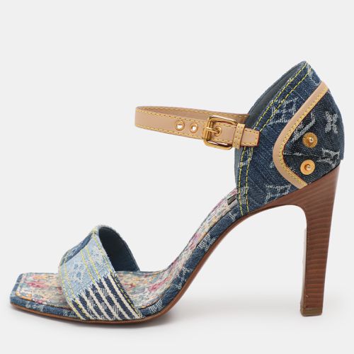 Monogram Denim and Leather Ankle Strap Sandals Size 39 - Louis Vuitton - Modalova