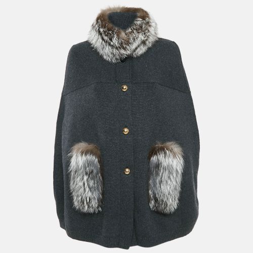 Charcoal Wool Blend Knit Trimmed Fur Poncho Cape L - Louis Vuitton - Modalova