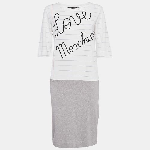 Grey Book Paper Printed Cotton T-Shirt Dress M - Love Moschino - Modalova