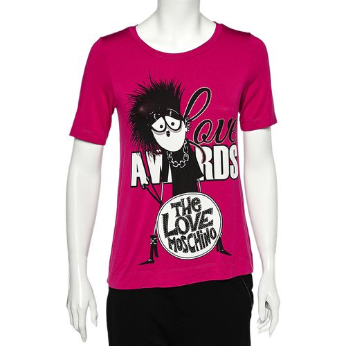 Magenta Printed Modal Knit T-Shirt S - Love Moschino - Modalova