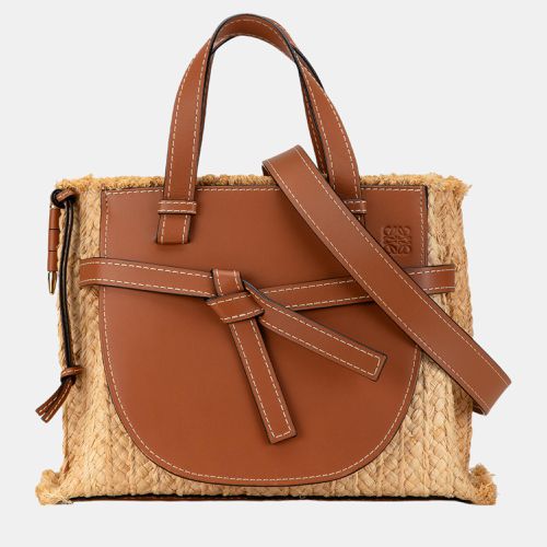 Brown Small Raffia and Leather Gate Top Handle Bag - Loewe - Modalova