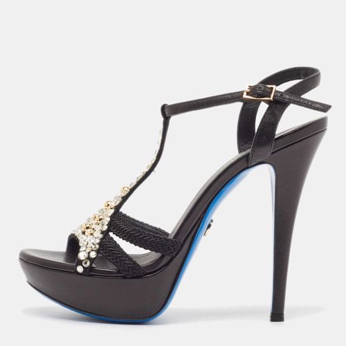 Leather Crystal Embellished T-Bar Ankle Strap Platform Sandals Size 37 - Loriblu - Modalova