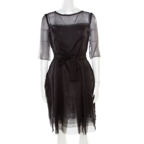 Silk Organza Raw Edge Detail Sheer Yoke Layered Dress S - Lanvin - Modalova