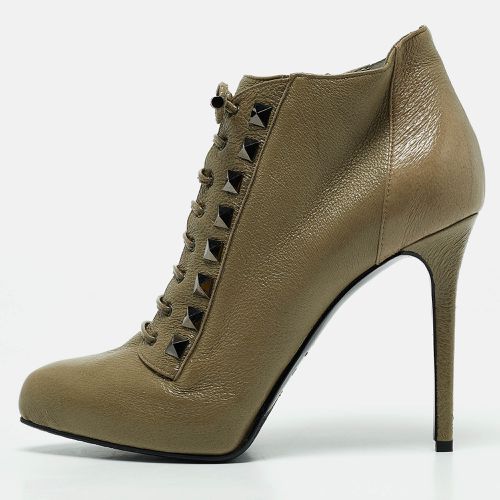 Olive Leather Studded Pointed Toe Lace Up Ankle Booties Size 39 - Le Silla - Modalova