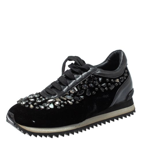 Velvet and Leather Crystal Embellished Low Top Sneakers Size 36.5 - Le Silla - Modalova