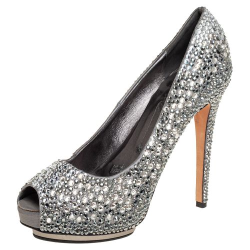 Satin Crystal Embellished Peep Toe Platform Pumps Size 37 - Le Silla - Modalova