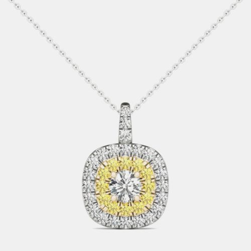 K Gold Natural Diamond Double Halo Pendant (1.00 Ctw) - Luv Eclipse - Modalova