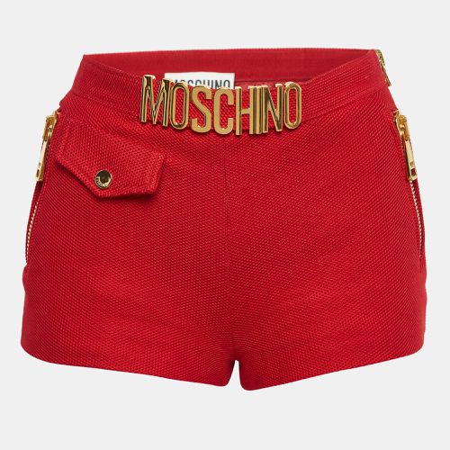 Moschino Textured Cotton Logo Metal Detail Shorts S - Moschino Couture - Modalova