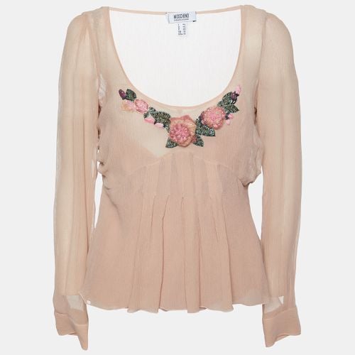 Beige Light Embellished Silk Chiffon Top M - Moschino Cheap and Chic - Modalova