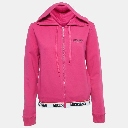 Logo Print Cotton Zip Front Hooded Jacket S - Moschino - Modalova