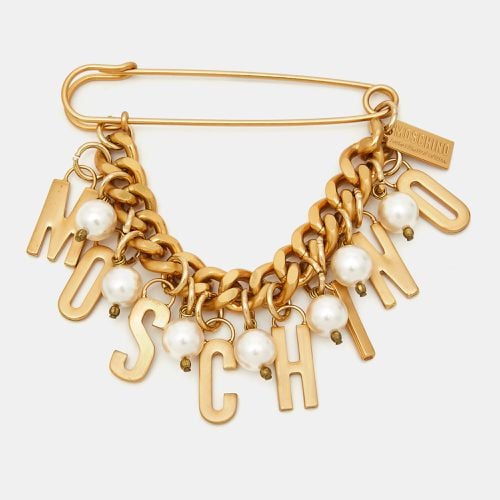 Logo Faux Pearl Tone Brooch - Moschino - Modalova