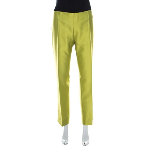 Bright Silk Blend Flat Front Straight Leg Trousers L - Moschino - Modalova