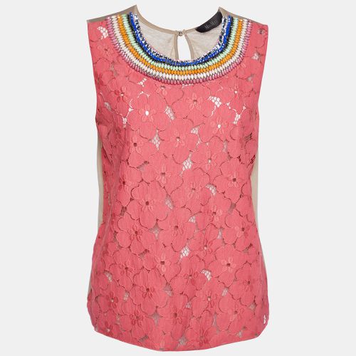 Floral Lace & Cotton Knit Embellished Detail Sleeveless Top M - Max Mara - Modalova