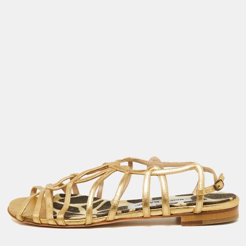 Leather Strappy Flat Sandals Size 38.5 - Manolo Blahnik - Modalova