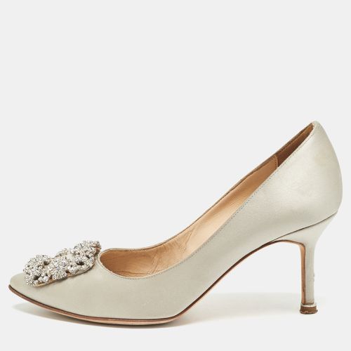 Satin Hangisi Crystal Embellished Pointed Toe Pumps Size 36.5 - Manolo Blahnik - Modalova