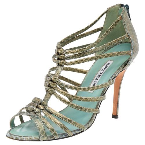 Python Leather Strappy Sandals Size 39.5 - Manolo Blahnik - Modalova