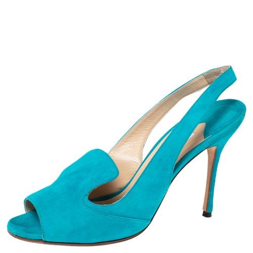 Aqua Suede Slingback Peep-Toe Sandals Size 37 - Manolo Blahnik - Modalova