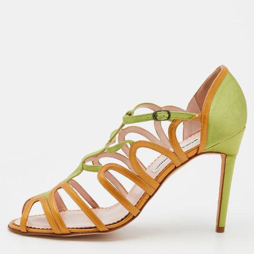 Gold Satin And Leather Cut Out Strappy Sandals Size 41 - Manolo Blahnik - Modalova