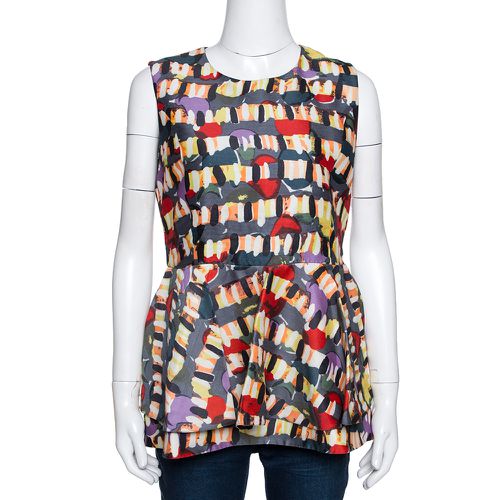 Multicolour Abstract Printed Wool Blend Peplum Detail Sleeveless Top M - Marni - Modalova