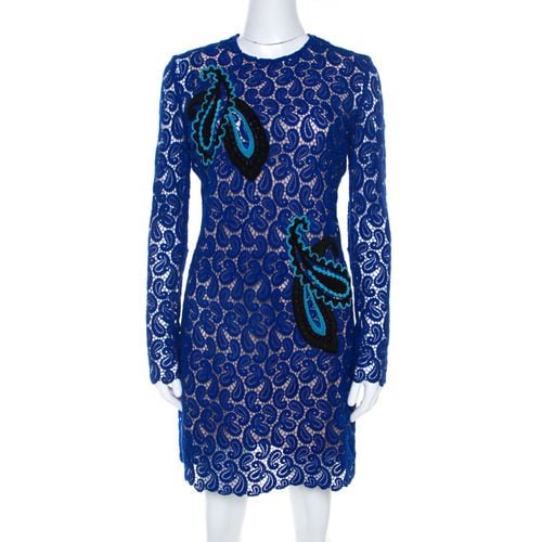 Cobalt Paisley Macrame Lace Overlay Geri Shift Dress M - Mary Katrantzou - Modalova