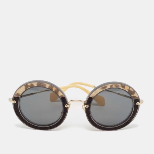 Yellow Leopard Print SMU08R Round Sunglasses - Miu Miu - Modalova