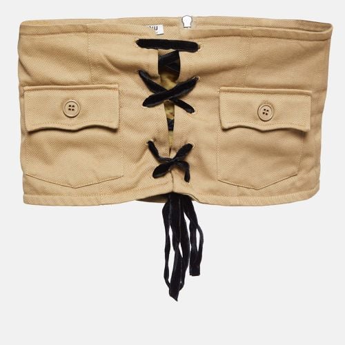 Khaki Gabardine Lace-Up Crop Corset Top S - Miu Miu - Modalova