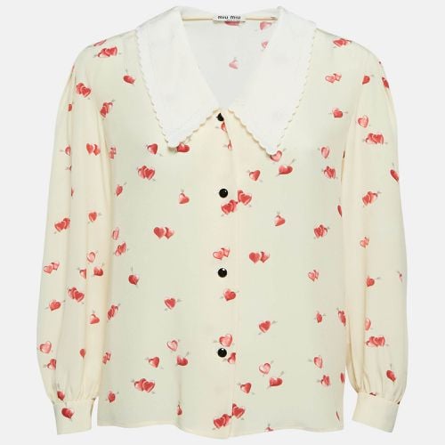 Heart Print Silk Scallop Trim Collar Shirt S - Miu Miu - Modalova