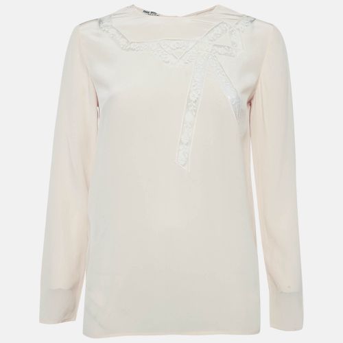 Lace Insert Silk Button Front Blouse S - Miu Miu - Modalova