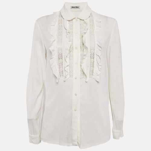 Crepe Ruffled Lace Trim Detail Blouse S - Miu Miu - Modalova