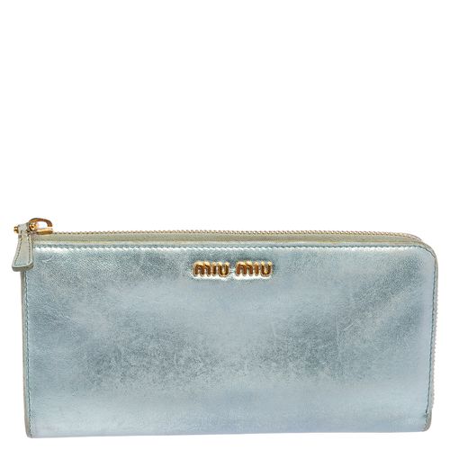 Blue Leather Zip Around Wallet - Miu Miu - Modalova