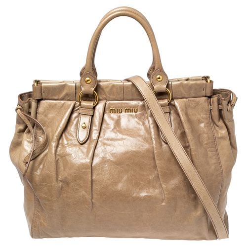 Miu Miu Beige Leather Gathered Tote - Miu Miu - Modalova