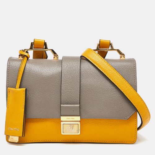 Mustard/Grey Madras Leather Bandoliera Crossbody Bag - Miu Miu - Modalova