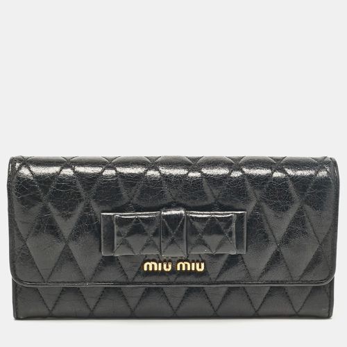 Glossy Leather Bow Flap Continental Wallet - Miu Miu - Modalova