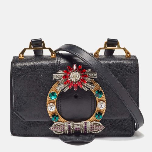 Madras Leather Crystal Embellished Buckle Flap Shoulder Bag - Miu Miu - Modalova