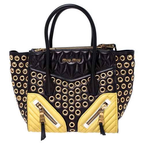 Yellow Leather Grommet Biker Convertible Tote - Miu Miu - Modalova