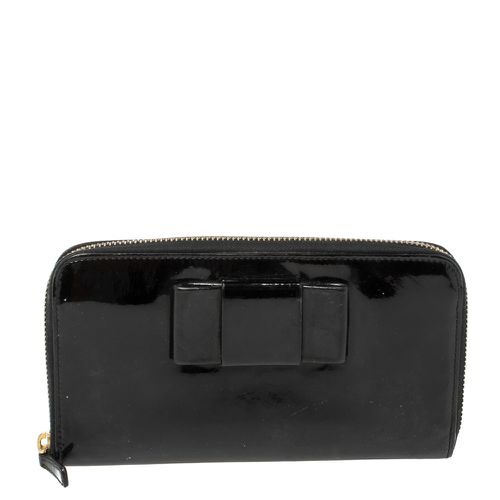 Patent Leather Bow Zip Around Wallet - Miu Miu - Modalova