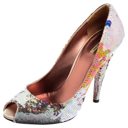 Sequins Embellished Fabric Peep-Toe Pumps Size 40 - Miu Miu - Modalova